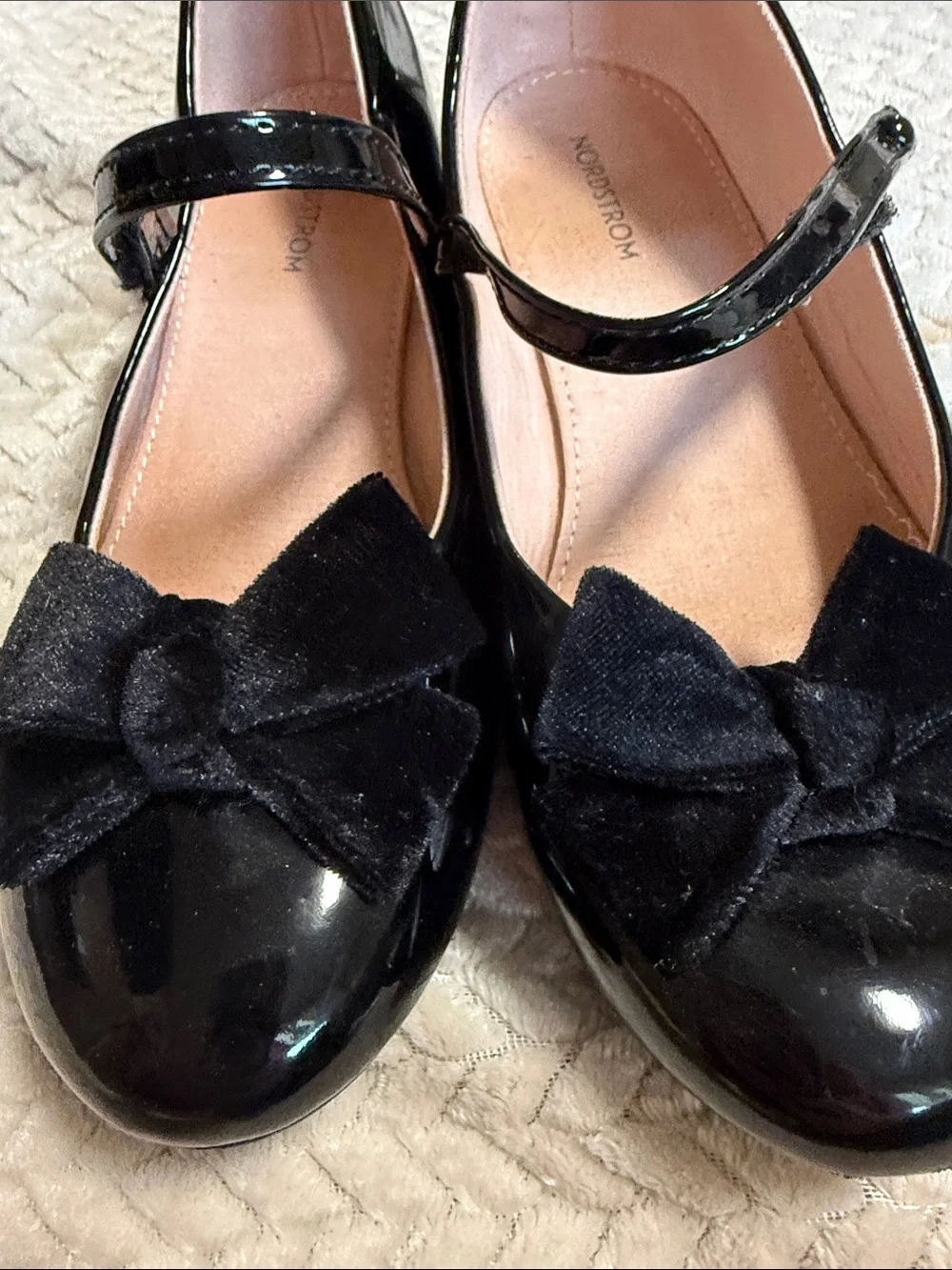 Nordstrom Kids Black Patent Mary Janes with Velvet Bow Strap